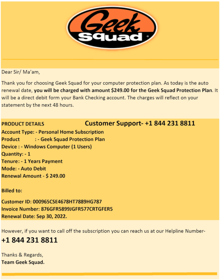 Geek Squad scam message – Observations…